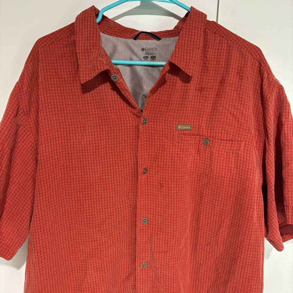Columbia Shirt Mens Large Omni Shade Short Sleeve Button Up Red Plaid Fishing
